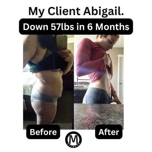 Client Abigail — down 57 lbs in 6 months training with Mario